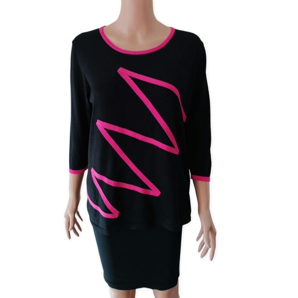 ANGEL APPAREL Women's Black and Pink Scoop Top  Size Large